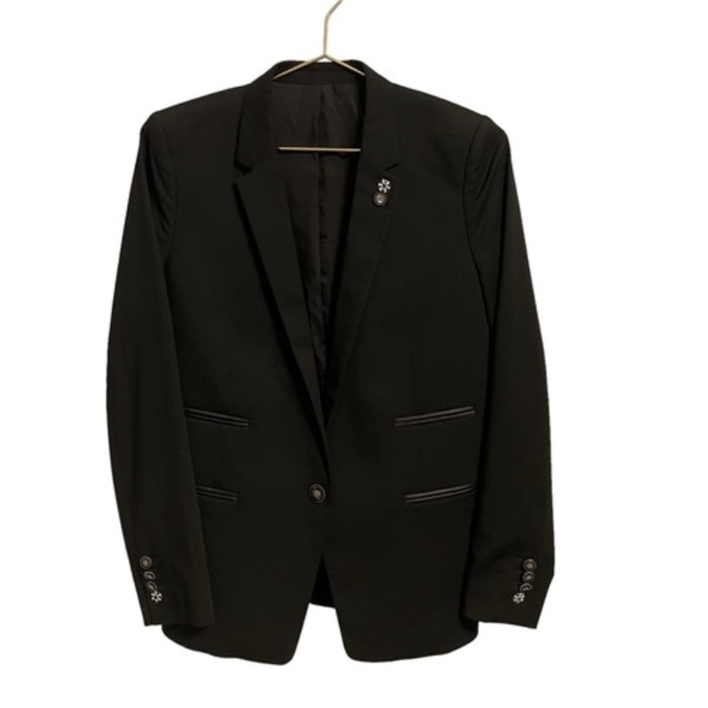 The Kooples Black Tailored Blazer with Embellished Buttons and Lapel Pin Size 38